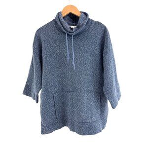 J. Jill Pure Jill Blue Marled Cowl Neck Knit Sweater Half Sleeve Pocket Sz S Top